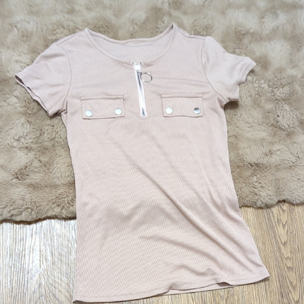 Women's Beige Short Sleeve Top